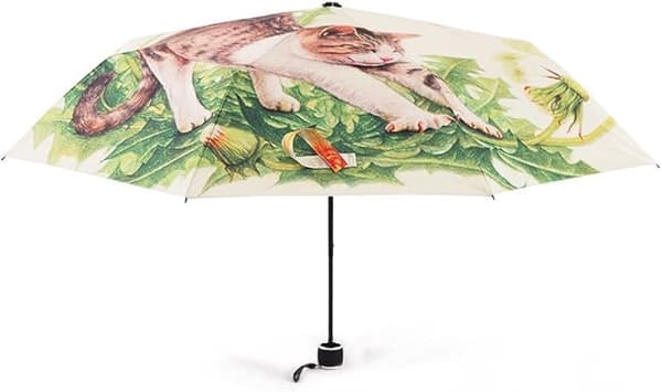 Dammode Kattekunst Paraply 3-Fold Gåparaply Unik Rejseparaply Robust Vindtæt Anti-UV