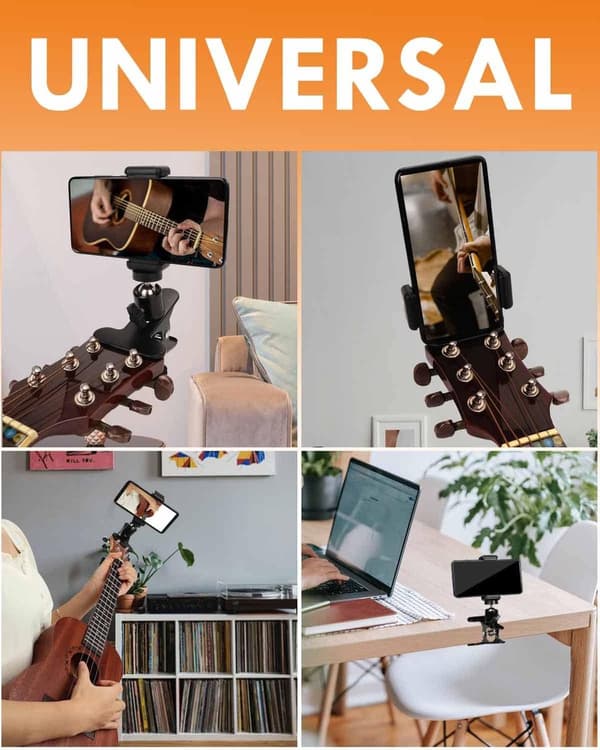 Holder - gitarhodetelefoner - Telefonholder - med - klemme - Multifunksjonell - telefon - Universell - gitarklemme - tommer