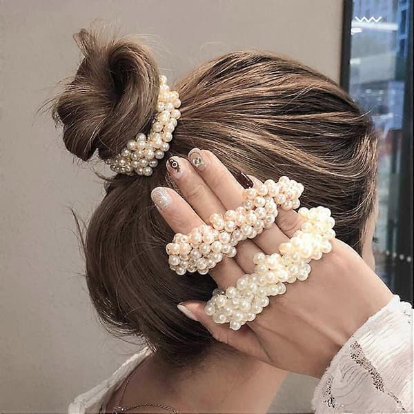 5 styk perle-elastiske hårbånd Ring reb Scrunchie hårbånd Hestehaleholder til kvinder eller piger Hårtilbehør (5 farver)
