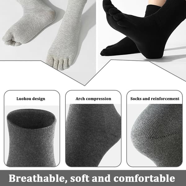 Toe Socks for Runners, 5 Pairs, Seamless Breathable Antibacterial, Dark Grey/Heather/Navy/White/Black