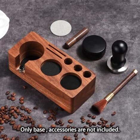 Solid valnøtt 54 mm espressostamperstasjon - Barista arbeidsstasjon med trykkbestandig base og stamperholder for benkeplateorganisering