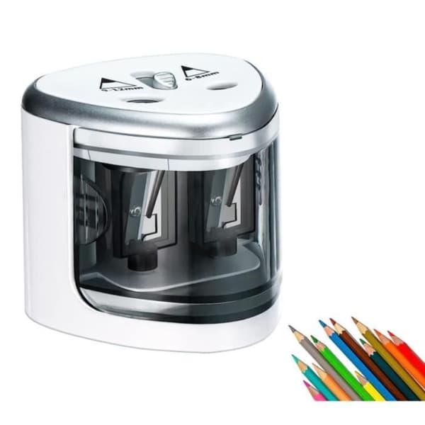 Electric Pencil Sharpener, Pencil Sharpener with Manual and Electric Sharpening Container, Battery Operated, Non-Slip, for School
