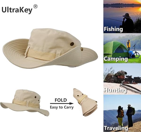 Solhat med bred skygge til udendørs brug, dobbeltlags klassisk armémodel