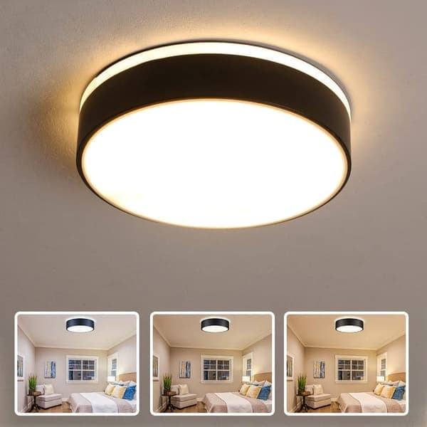 Sort LED Loftlampe, Minimalistisk Plafond, Loftlampe 3 Farvetemperaturer, 24 cm Velegnet til Soveværelse Balkon Spisestue Studieværelse