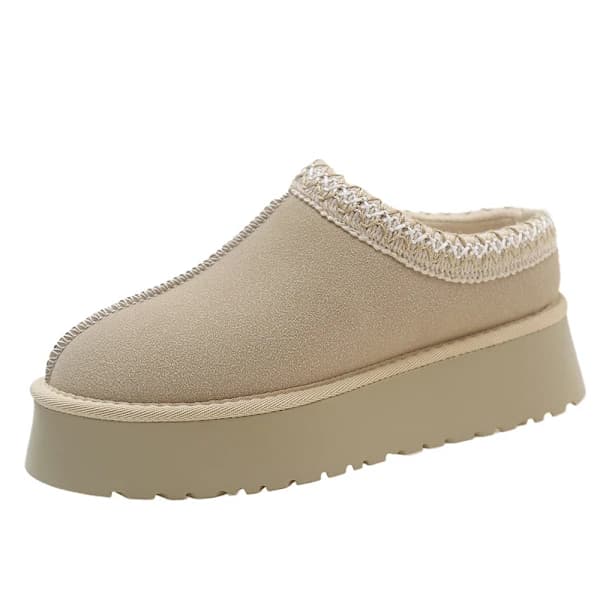 Snesko dame vinter pels tøfler platform tyk sål fluffy bomuldssko - off white størrelse 35