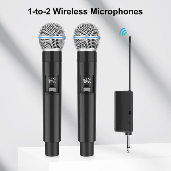 1 til 2 trådløse mikrofoner med LED-display, 6,35 mm sort sender-FA-
