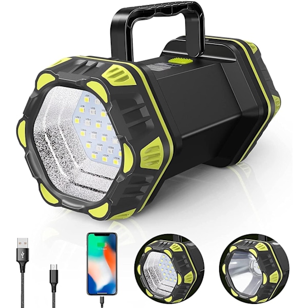LED-håndlampe, genopladelig lommelygte, campinglampe