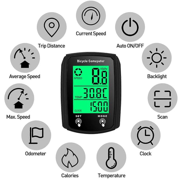 Wired Bicycle Computer 19 Functions Touch Bike Speedometer Odometer Waterproof Cycling Computer with Backlight Black Black