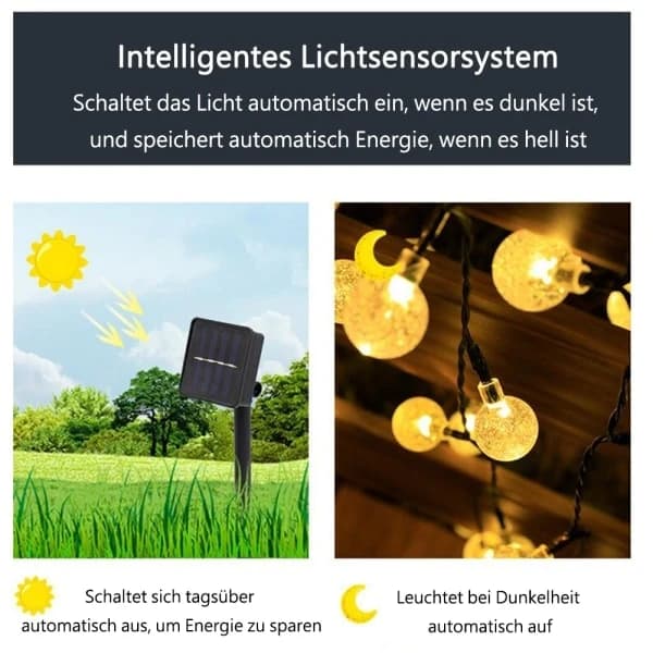 50 LED Solar String Lights with Crystal Ball Warm White Light and Light Sensor for Outdoor Garden Patio 7m