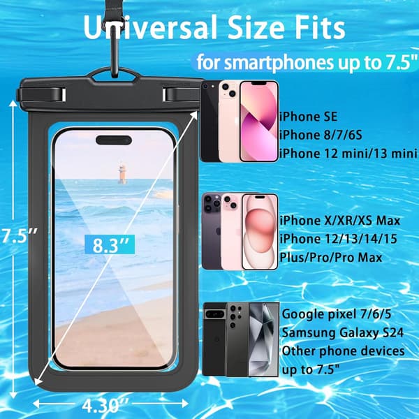 2-pack Waterproof Phone Case with Adjustable Lanyard for iPhone 17 16 15 14 13 Black/Green
