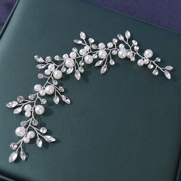 Silver#D Bröllop Kristall Hår Rankor Blomma Blad Huvudbonader Bröllop