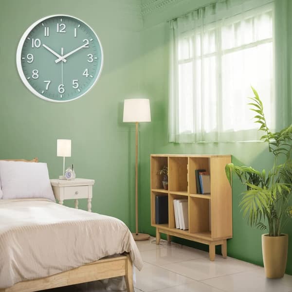 Väggklocka 30 cm Tyst Icke-tickande Klocka för Vardagsrum Sovrum Kök Kontor (Grön Vit)-FX- Grön vit Green white
