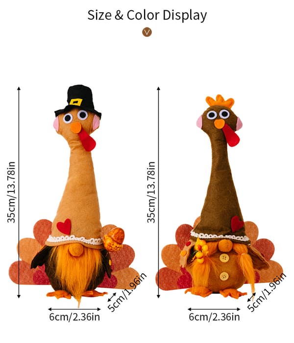 (2 pcs) Thanksgiving GNOME Plush Decorations Handmade GNOME Turkey