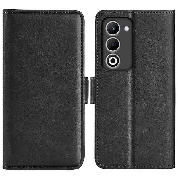 Til Oppo A5 5G Etui Kalvetekstur Læderpung Mobilcover Sort