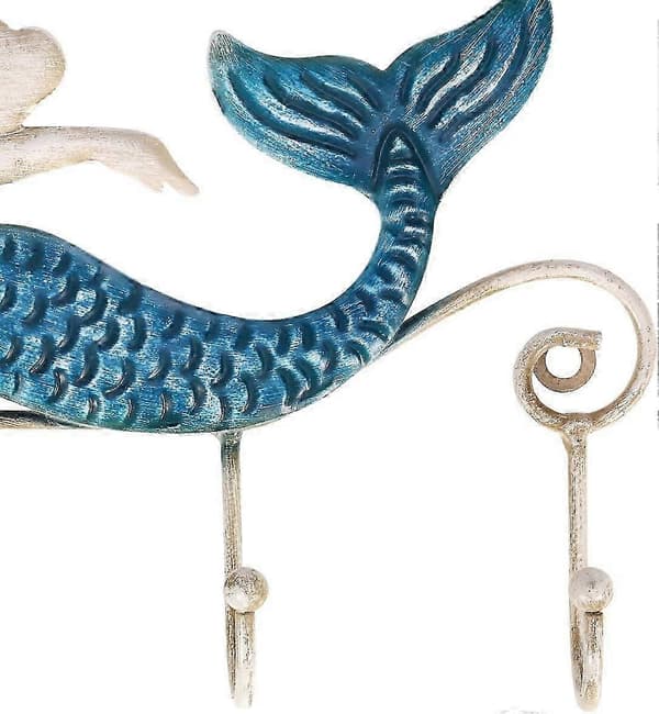 Iron Wall Hook with 4 Hooks, Decorative Wall Hook (Mermaid)
