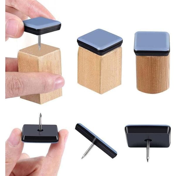 Förpackning med 50 teflonmöbelglidare, möbelglidare med spikar, påspikningsbara stolglidare, 25x25 mm