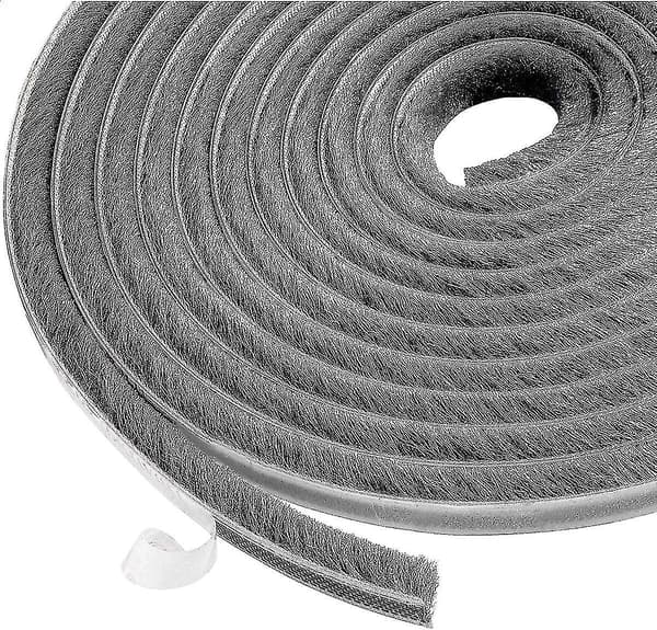 6m Brush Strip, Wind and Dust Proof Self-Adhesive Brush Seal for Moving Windows and Doors, 9mm Width x 9mm Height, Grey