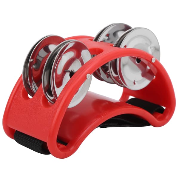 Elliptical Tambourine Percussion Jingle Foot Bell Cajon Box Drum Accessory Gift Red