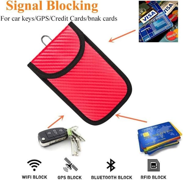 Förbättrad nyckelringsväska (2-pack) – Bil RFID-blockerande säkerhetspåse – Röd