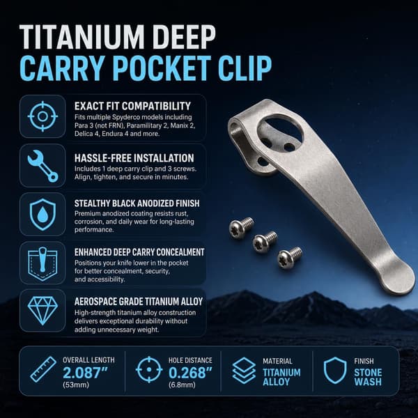4-pakning dyp bæreklips i titan kompatibel med Spyderco -