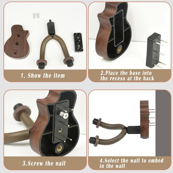Guitar Wall Mount, Wall Mountable Universal Guitar Hanger with Base, Guitar Hook Holder, Ukulele, Guitar Accessories (2-Pack)