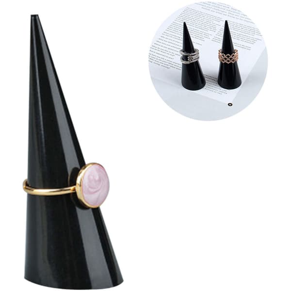 Pakke med 5 kegleformede akrylringe til smykkedisplays (klar & sort & hvid)