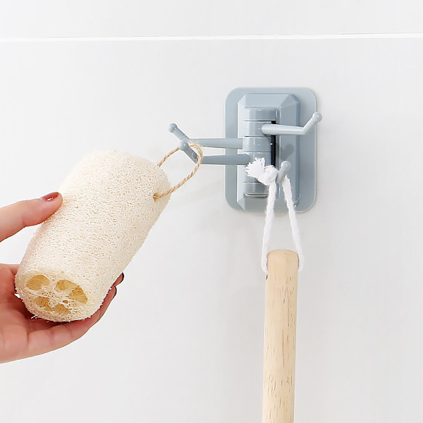 The new 4 hooks multi-function rotating hook Kitchen Bathroom Wall Storage Strong self-adhesive towel rack Free punching No Trac White White