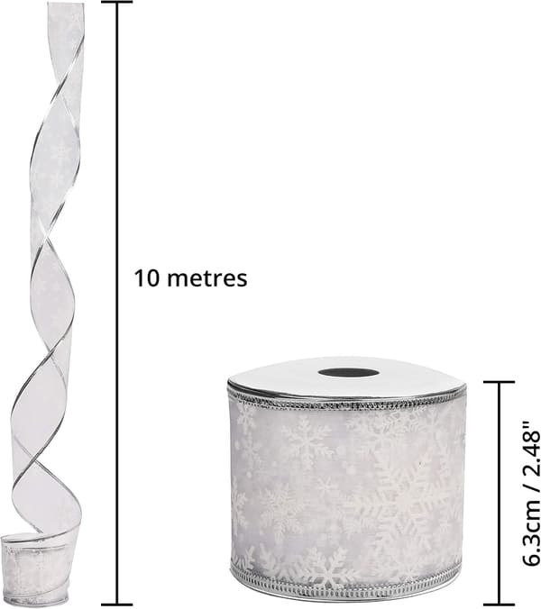 Silver Organza Presentband - 10m x 6,3cm Rött Trådat Julband