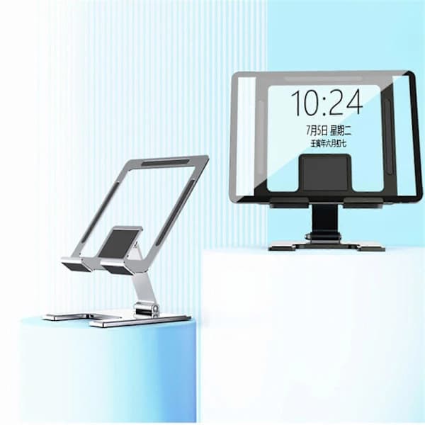 Universal mobiltelefonholder til skrivebord, justerbar, foldbar bordholder til mobiltelefon, sølv