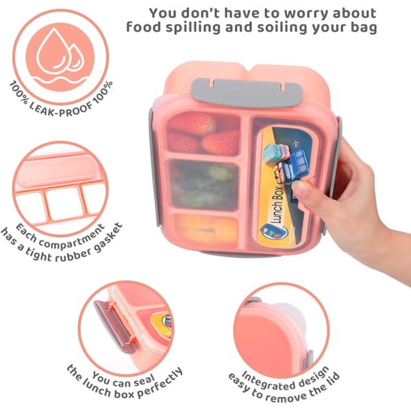 Bentobox för vuxna, läcksäker lunchlåda för barn, diskmaskin-, frys- och mikrovågsugnssäker, BPA-fri pink