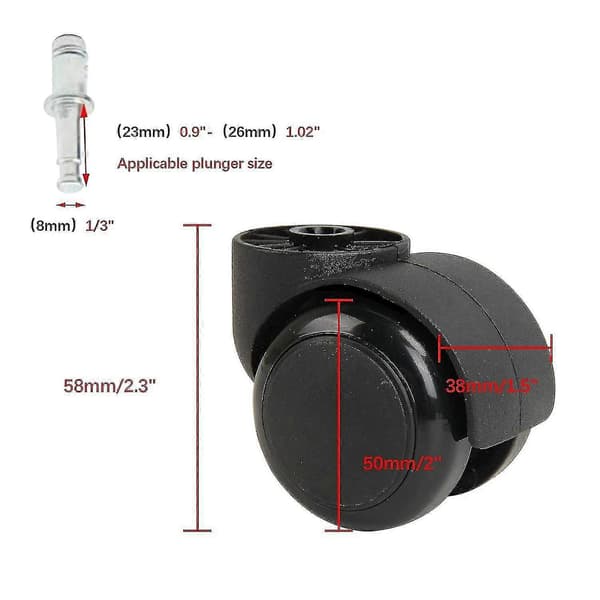 2 tommer svart stille stamfri rull - erstatningshjul for kontorstoler - møbelhjul - Sy