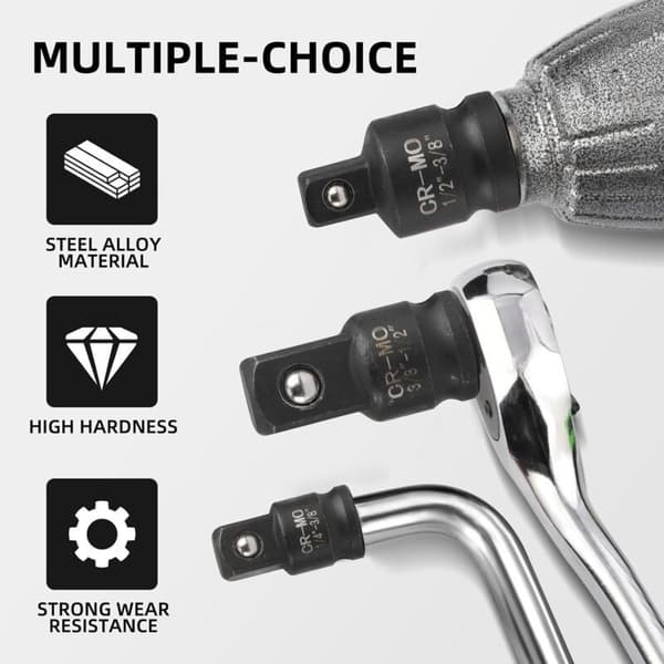 – 1/4\" to 3/8\" and 3/8\" to 1/2\" Socket Adapter – Chrome Molybdenum Steel – For Torque Wrenches and Drills – Maximum Flexibility