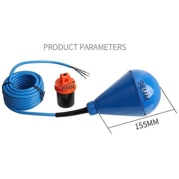 Heavy Duty Float Switch for Sewage, Suspended Solids, and Viscous Liquids (Cable Length 10 Meters) Blue Blå