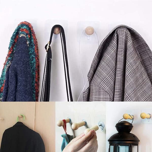 Wall Hooks Natural Mini Self-Adhesive Hook Wooden Coat Hook for Hat Clothes Wall Mounted Hook Hanger Towel Hanger Bedroom De