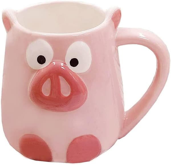 3D Keramikkrus Gris Håndmalt Kaffe Dyremelkkopp Med Håndtak