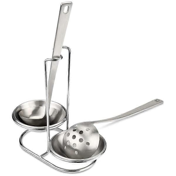 304 Rustfrit Stål Dobbelt Slevholder Vertikal Skeholder Madlavningsredskabsstativ sølv silver