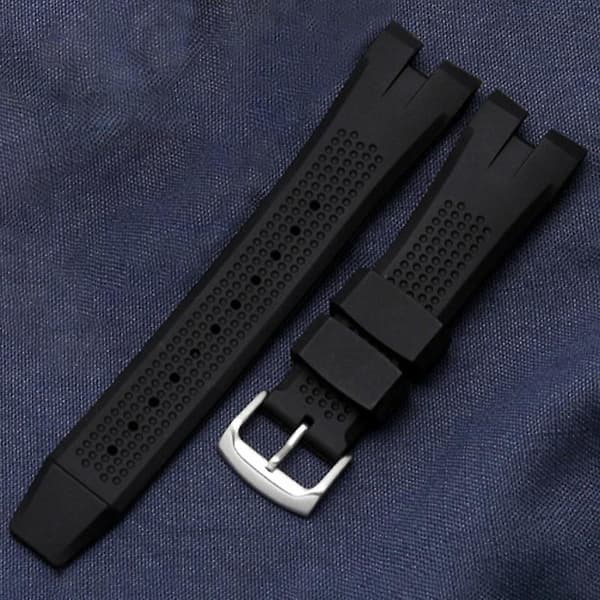 24MM til Citizen AW1475 1476 1477 CA4154 4155 Sort Silikone Urrem (FMY) Sølvspænde Silver Buckle