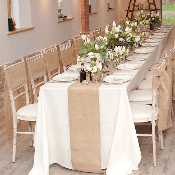 Jute Table Runner with Gold Thread, Stitched Edges, 30 cm x 1.8 m for Decoration, Wedding, Party, Crafts