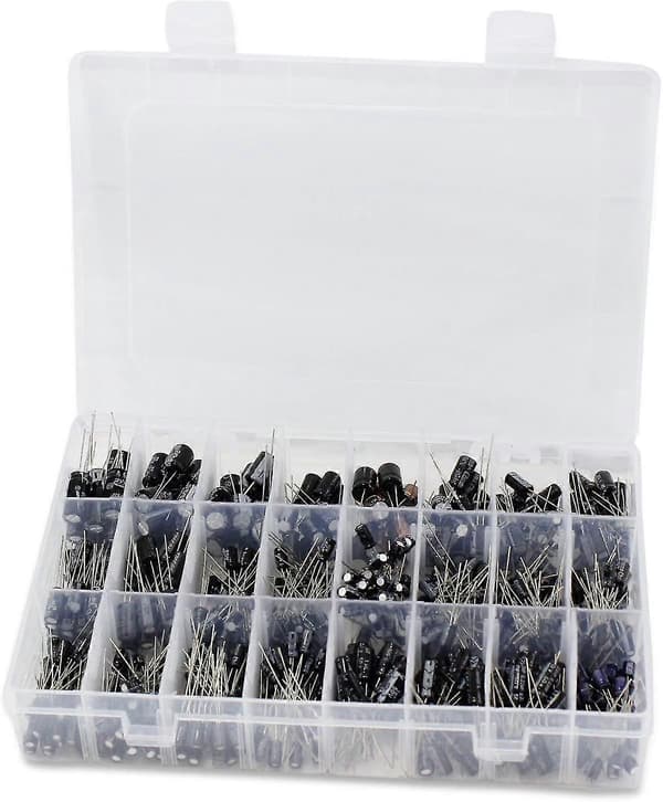 500 stykker aluminium elektrolytkondensatorer i sortimentsboks, 0,1uF-1000uF [Db]