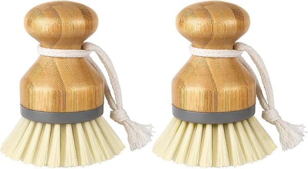 Bamboo Palm Brush, Scrub Brush for Cleaning Cookware, Sink, Set of 2