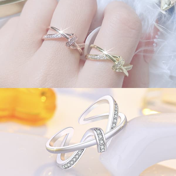 Ringe Crossover Ripple med Zirkonia Sten Kubisk Bryllups Løftering Evighedsring rosaguld