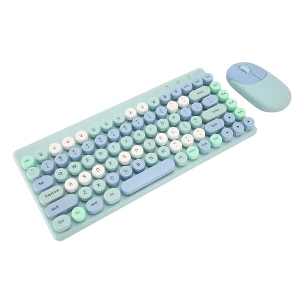Wireless Keyboard and Mouse Retro Colorful Round Keycaps 86 Keys Keyboard with 2.4G Wireless Mouse for PC Laptop Blue