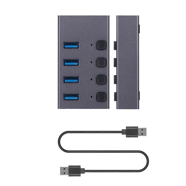 USB3.0 Splitter 4-portars laddnings-multi-gränssnitts HUB med strömbrytare