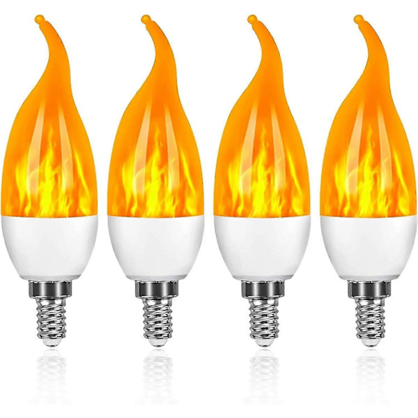 4-pack 3W E14 LED flame effect bulb, 3 light modes, decorative lamp