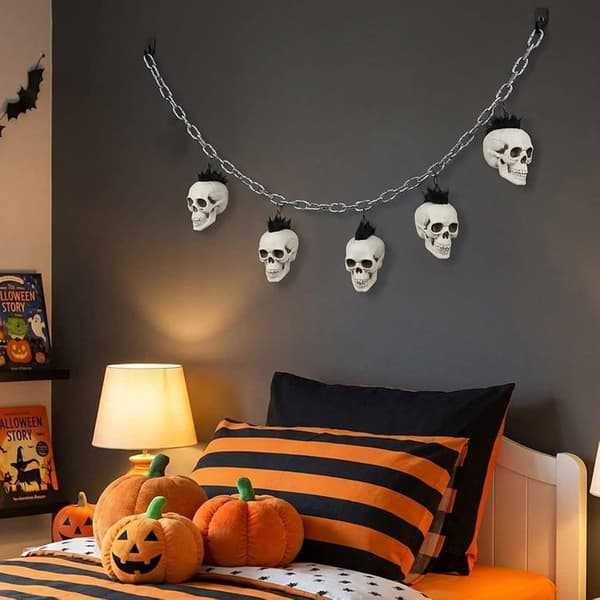 Girlander med hodeskaller til Halloween, festdekorasjon sammenlenket -