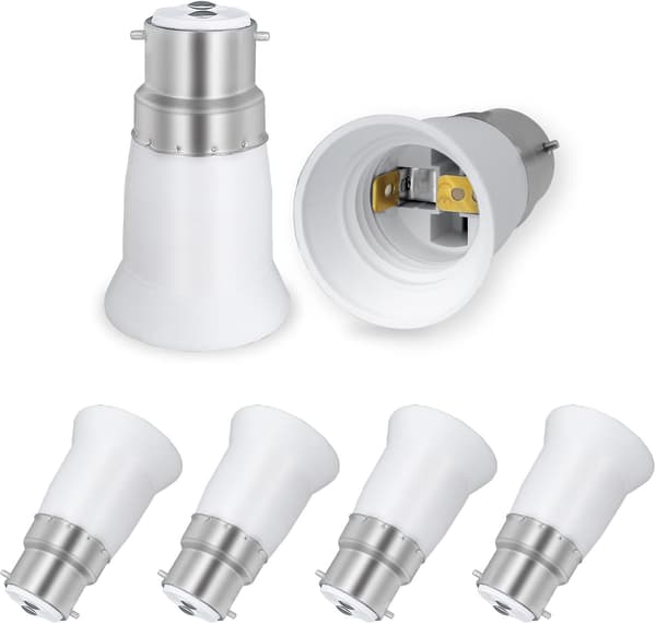 B22 to E27 Adapter Socket for LED Bulb, AC 230V, Conversion Adapters to go from B22 to E27, Screw-in Bayonet Socket, Set of 4