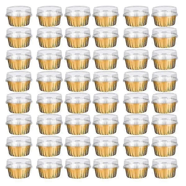Dessert Bowls with Lids, 100-Pack Gold Aluminum Foil Baking Cups