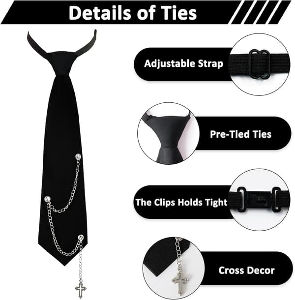 Dameuniform Slips Justerbar Stropp Stripete Ferdigknyttet Slips Svart Slips for Uniform, Skole, Skjorte Tilbehør -