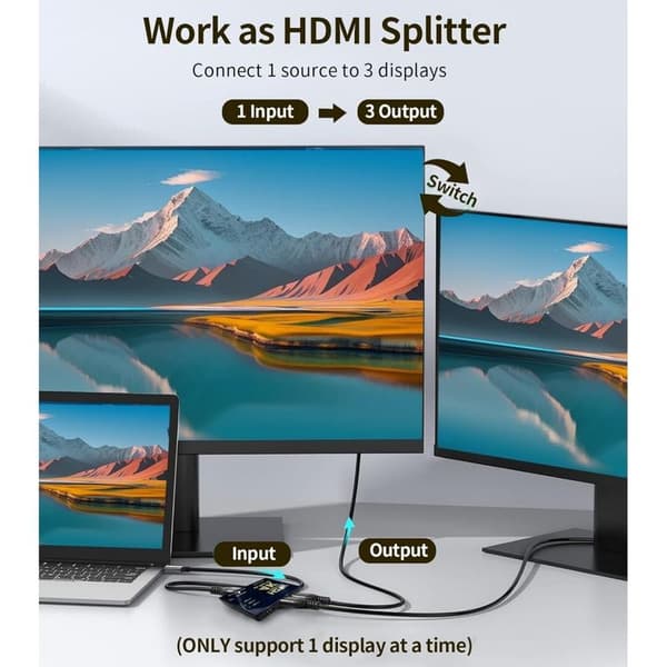 3x1 4K HDR HDMI Switch with Remote Control - 3 Inputs 1 Output Ultra HD Selector