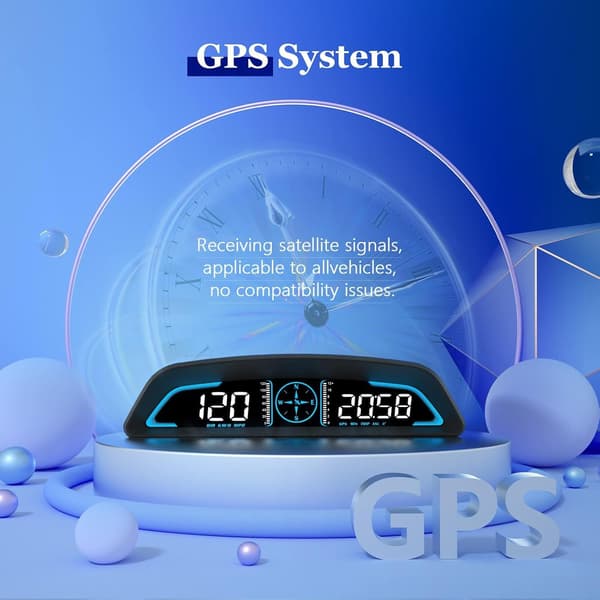 It includes a speedometer, satellite signal reception, and a head-up display, and is suitable for all vehicles.